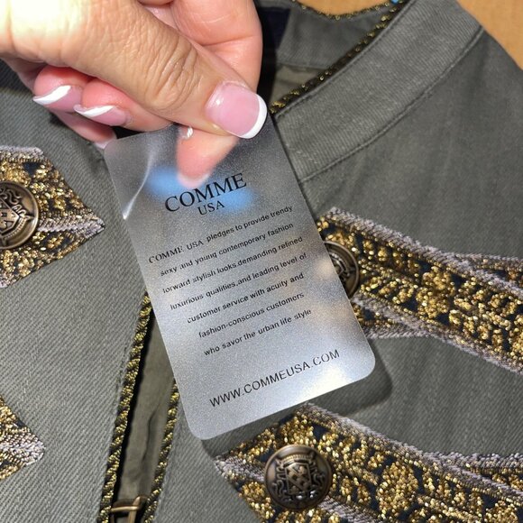 Comme Womens Jacket Size Large Green Military Inspired Pure Cotton New - Picture 4 of 12